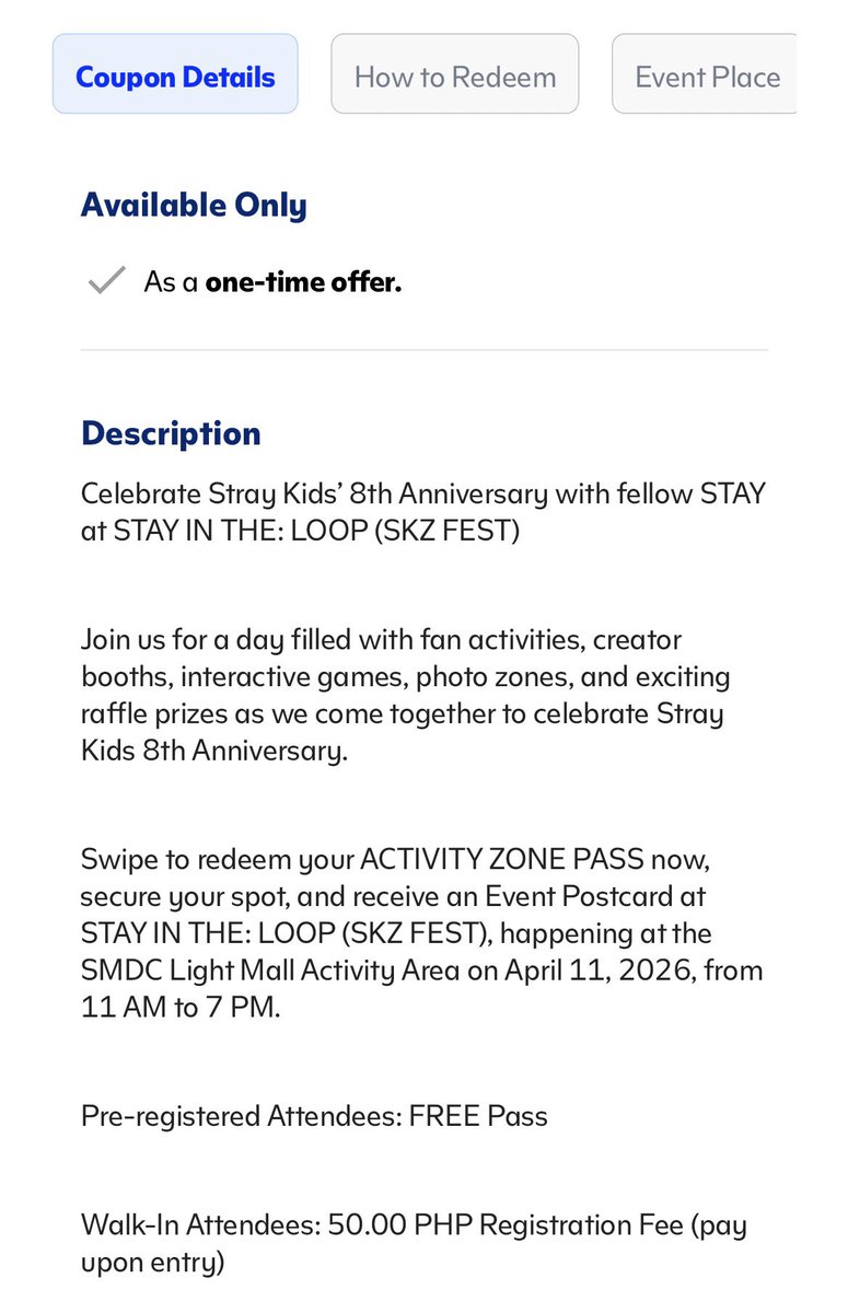 allforskzph's tweet photo. [📢]

Activity Zone pass redemption for SKZ FEST is up and running again!

🎟️ Redeem your ACTIVITY ZONE PASS via the SM Malls Online App:
 🔗 https://t.co/FBV0U0EMgB

#STAY_inthe_LOOP
#Events_by_Allforskz https://t.co/Ti20TZJAjO