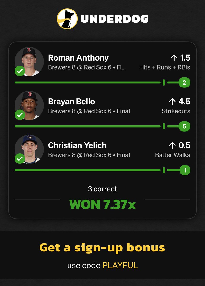 ItsPlayful_'s tweet photo. Bang! Tomorrow we go to 4 legs! Use underdog code PLAYFUL when signing up! Play $5 get $50 in bonus funds https://t.co/2ycJLjDSdZ