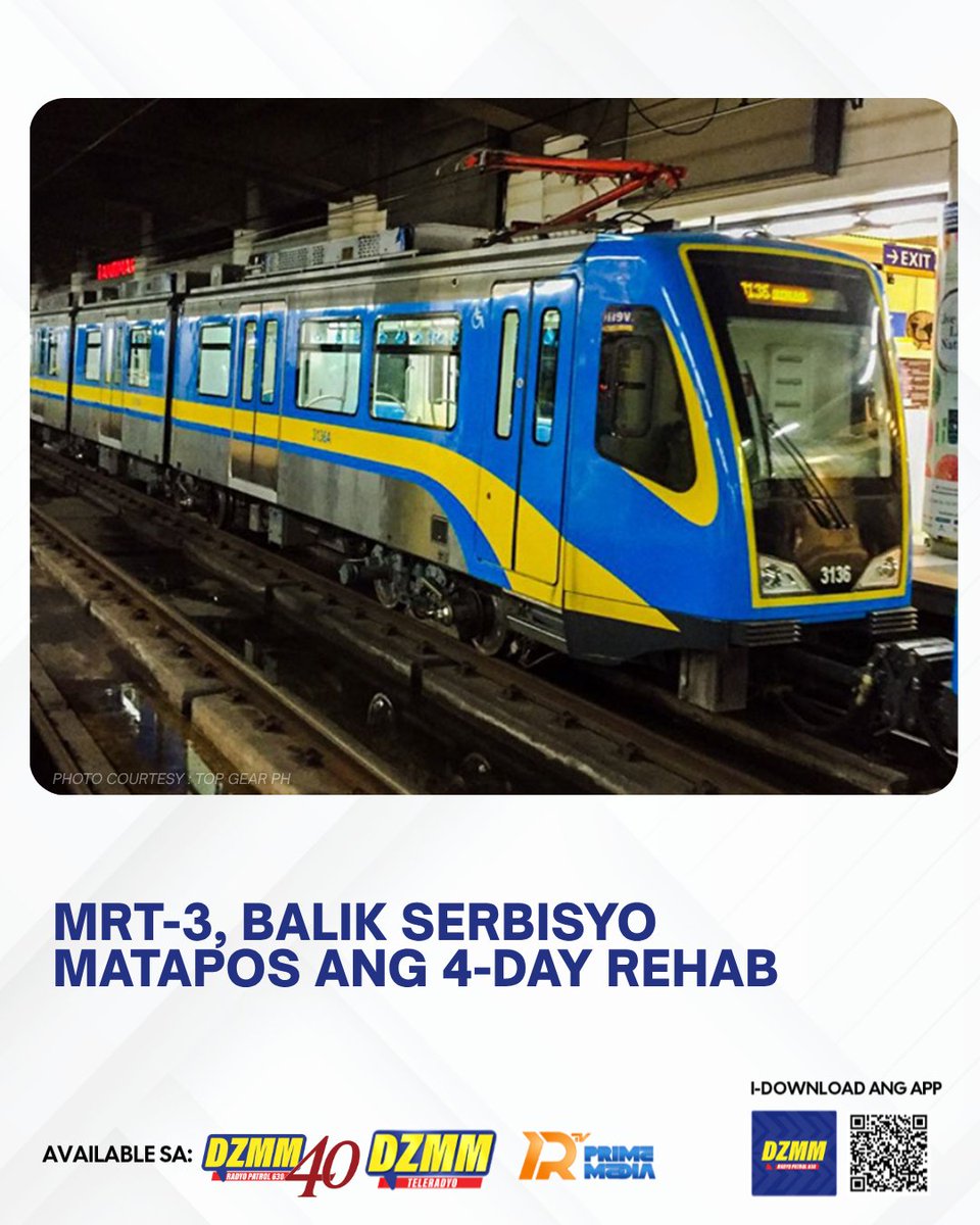 Radyo630's tweet image. Nagbalik na sa operasyon ang Metro Rail Transit Line 3 (MRT-3) nitong Lunes matapos ang apat na araw na pansamantalang pagsasara para sa rehabilitasyon na isinagawa noong panahon ng Holy Week.

#MRT3 #Rehab #HolyWeek #DZMMRadyoPatrol630