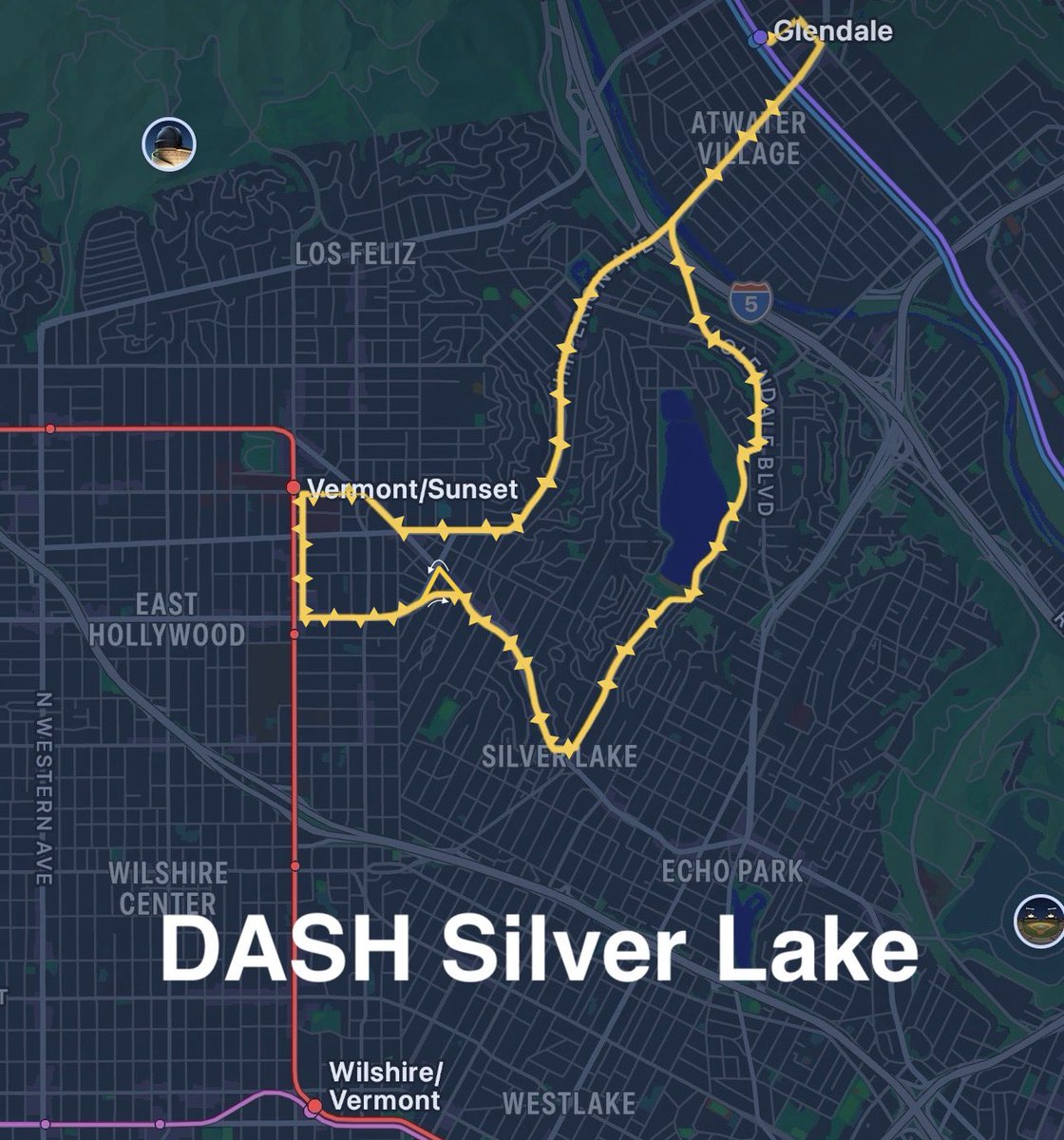 chemdawgrei's tweet photo. DASH silver lake (FANTASY map)

- bidirectional
- direct connections to the B line &amp; vermont ave busway, DASH hollywood &amp; observatory/los feliz, and metrolink &amp; amtrak in glendale
- restores bus service to hyperion ave and silver lake blvd https://t.co/lqSyE1qOf9