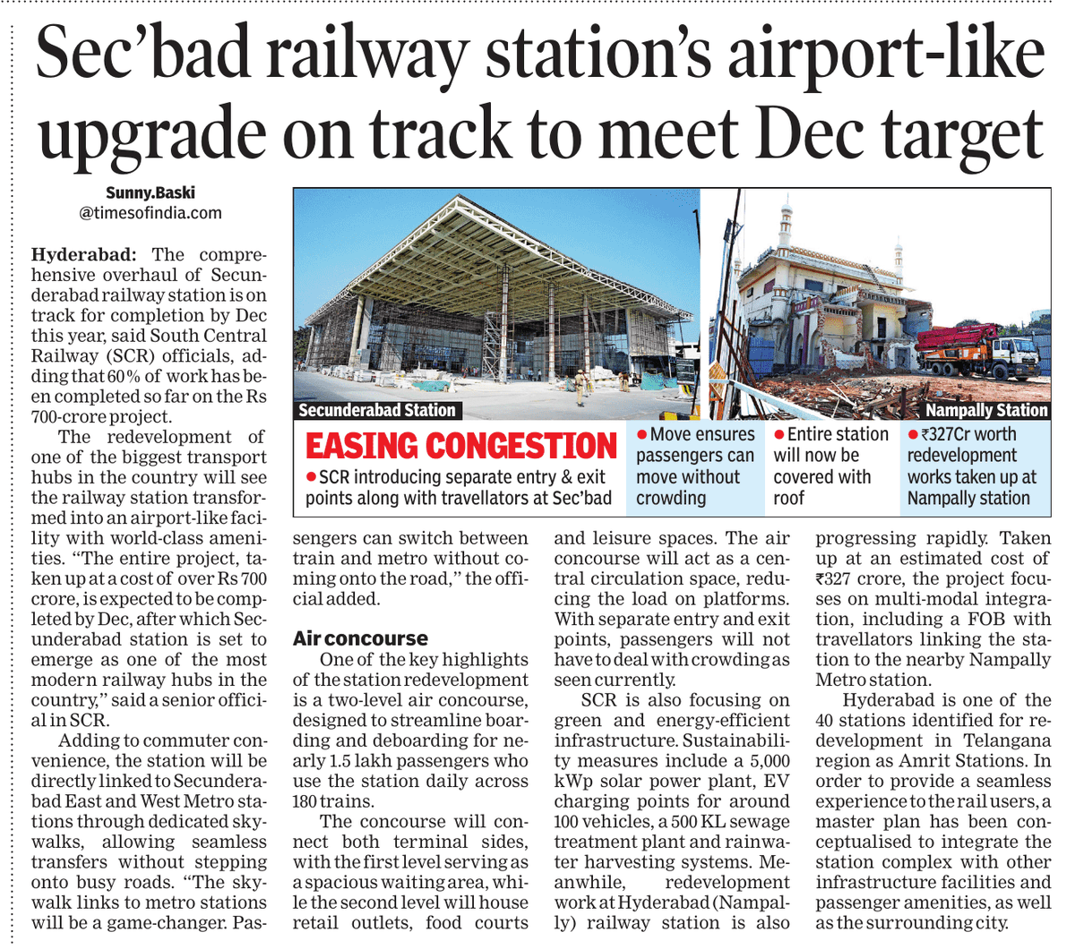 abhinavaduri9's tweet photo. #Secunderbad Railway Station Upgrade
• ₹700 Cr airport-like revamp on track for Dec completion
• 60% work done: Sec’bad Railway Station
• Skywalks to Metro for seamless travel
• 2-level air concourse for 1.5L daily passengers
• Separate entry/exit to ease congestion https://t.co/GWbvCRH73D