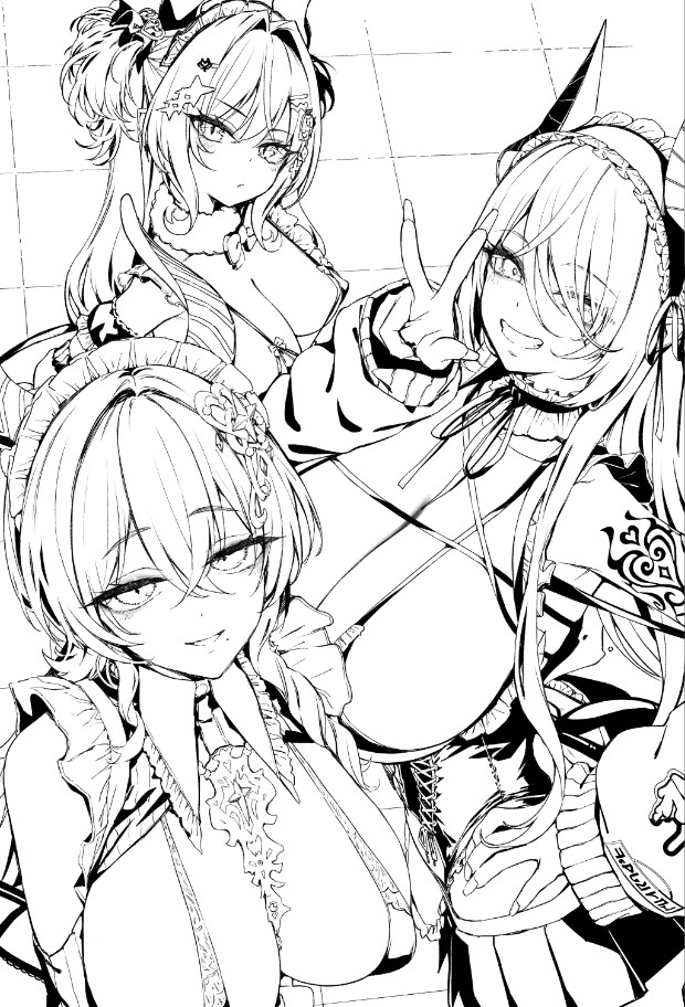 新作の作画始めたよ～✌️今回はメイド風衣装! 