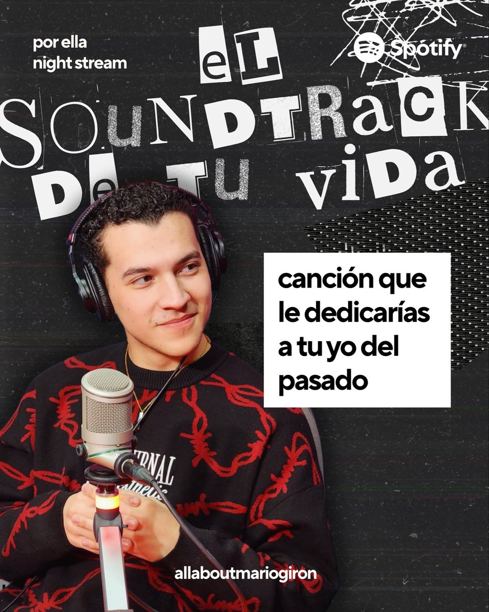 Hilo #7: EL SOUNDTRACK DE TU VIDA🎧✨

Comparte tu respuesta abajo junto con tu captura de “Por Ella” y el link de la canción💫

🎧 Playlist
open.spotify.com/playlist/75Pl6…

⏰ A las 9:20 p.m. dirígete a la cuenta de <a href="/AnaApodaca11/">Ana A - MG🎙️🎶</a> 

#MarioGirón