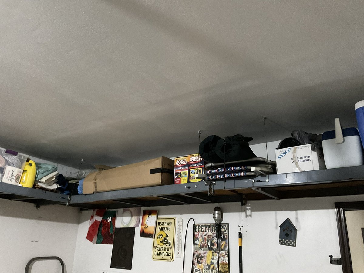 Danjohnsdp's tweet photo. @AllieJade1 I used cables and eye bolts. Lag bolts into wall studs for the back of the shelves. Been up for 30 years! https://t.co/zNKOmwIZzG