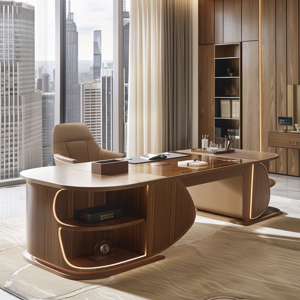 SaintcyOffice's tweet image. Fluid organic power. Light walnut grains wrap around a seamless, curved pedestal with integrated glowing shelves. A masterpiece of architectural warmth and modern focus for the visionary CEO. saintcyspace.com: SAINTCYFURNITURE3 |
#ceostyle #designinnovation