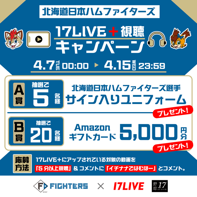 X懸賞(Twitter懸賞)】北海道日本ハムファイターズ選手サイン入り