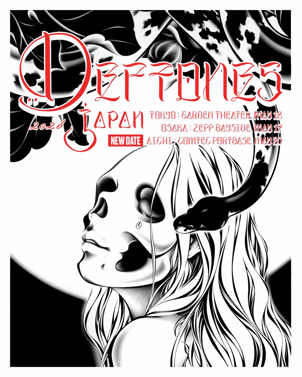 CMP_official's tweet photo. 【DEFTONES 待望の来日公演、名古屋での追加公演が決定！】

クリエイティブマン会員のチケット先行は4/10(金)より受付スタート！

公演詳細はこちら
https://t.co/jH6zCbiOyG https://t.co/Nq6RoJlG9O
