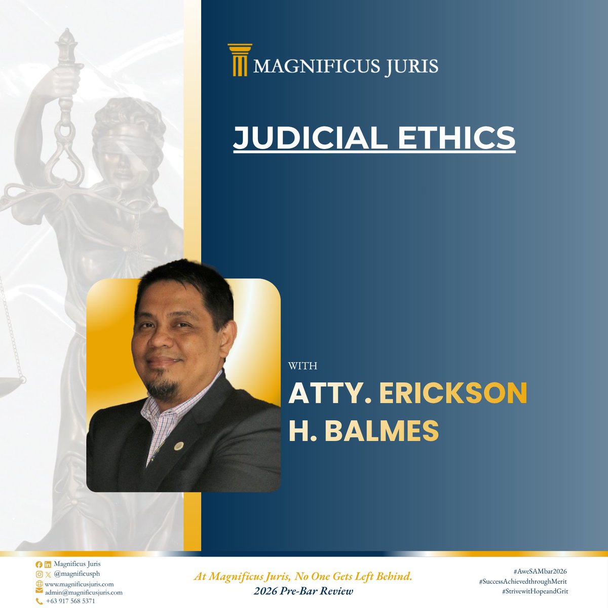 magnificusph's tweet photo. Meet Atty. Erickson H. Balmes, Judicial Ethics Lecturer.

Video is already uploaded. Watch his full lecture now: https://t.co/mhS1V38RqN

#magnificusjuris
#noonegetsleftbehind https://t.co/njpVutMZ5d