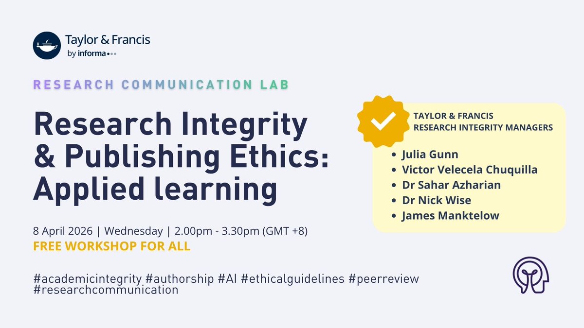 tandfonline's tweet image. Dive into the complexities of publishing ethics! 🌟 Join our interactive webinar to explore authorship, AI, and plagiarism through real-world case studies.

Register now: spr.ly/6015B6QLtB! 📚✨

#PublishingEthics #AcademicResearch #PeerReview