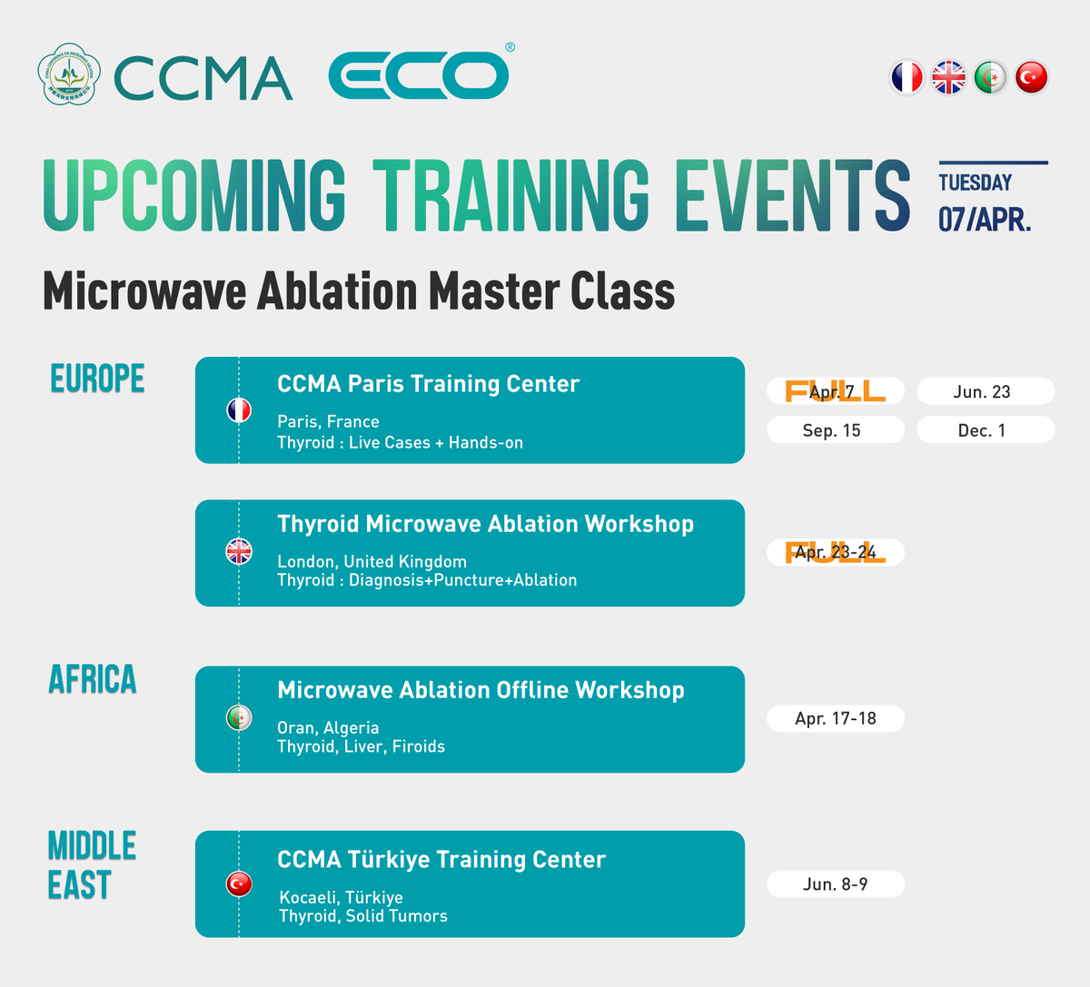 MicrowaveEco's tweet photo. #ECOupcomingtrainingevents for #2026
✅ UPDATES 7th April

Microwave Ablation Master Class (#CONFIRMED)

📅 Plan your training with ECO &amp; CCMA Training Programs.

ECO Medical Technology
ECO Medical USA https://t.co/K0gKLFal2j