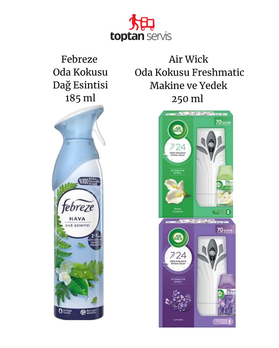 Evinizin ve iş yerinizin havasını anında değiştirin! 🌸
Ferah, kalıcı ve etkileyici oda kokuları ile her ortamda fark yaratın.

#odakokusu #ferahortam #evkokusu #temizhava #misgibikoku #toptansatış #uygunfiyat #airwick #glade #evdekorasyon #kokuseverler #ofiskokusu #kalıcıkok