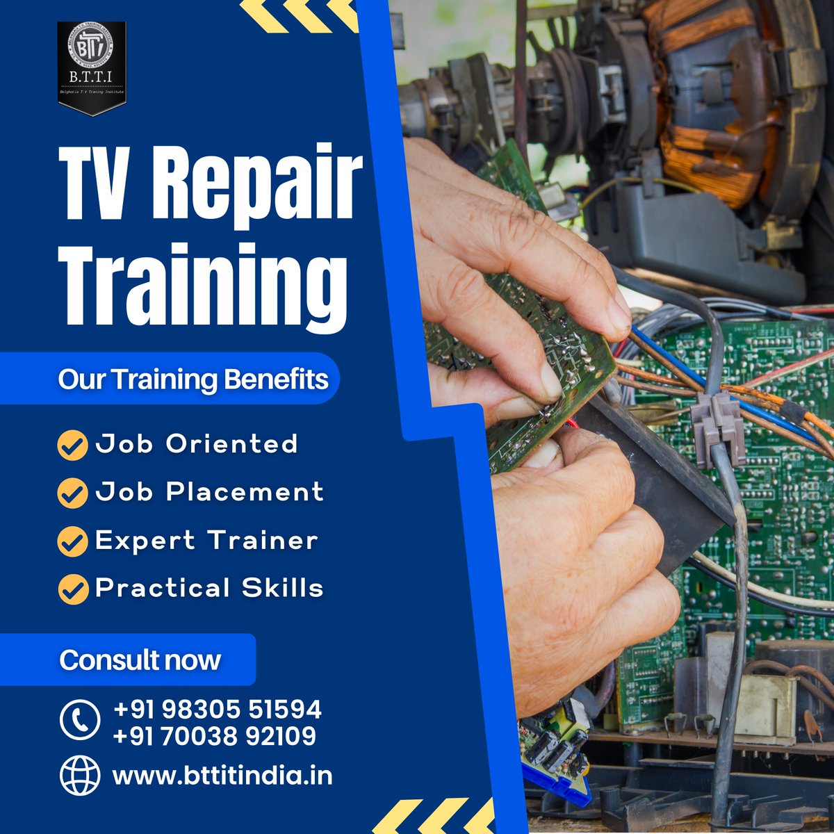BttiIndia's tweet photo. Build your future with TV Repair Training at BTTI !📺🔧
Hands-on skills, expert guidance &amp; placement support.

📞 +91 98305 51594 / +91 70038 92109
🌐 https://t.co/a1v0eO42rw
📍 BTTI Belgharia
👉 Enroll today!

#TVRepair #SkillDevelopment #BTTI #CareerGrowth https://t.co/eUN6JpqPrv