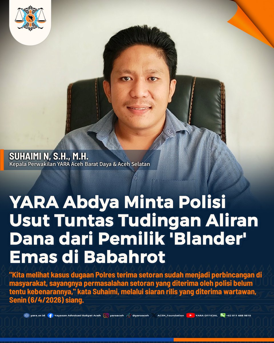 📰 #PublicUpdate | YARA Abdya meminta Polres setempat untuk menindaklanjuti tudingan dugaan terima uang dari pemilik tong atau 'Blander' pengolah hasil limbah tambang emas yang berlokasi di Kecamatan Babahrot.

#YARA #Abdya #limbah #tambang #tambangemas <a href="/shemy_shenkz/">Shemy</a>