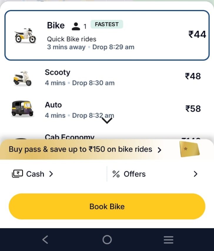 PiratedDosa's tweet photo. @rapidobikeapp POWERPASS SCAM
Spot the difference: Both pictures show the same pick-up and drop-off locations and the same fare. However, one has "Power Pass applied," adding approximately ₹100 to the cost. 
Refund my power pass money scamsters https://t.co/Knt9wTMbvc