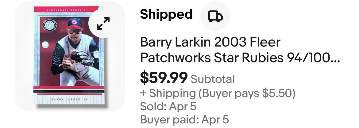 Timwalkonwater2's tweet image. This is so undervalued in #thehobby 

Prime example I found this Barry Larkin card in a dollar box paid less than a dollar after my stack price. Listed, Sold, Shipped in 48 hours #sportscards