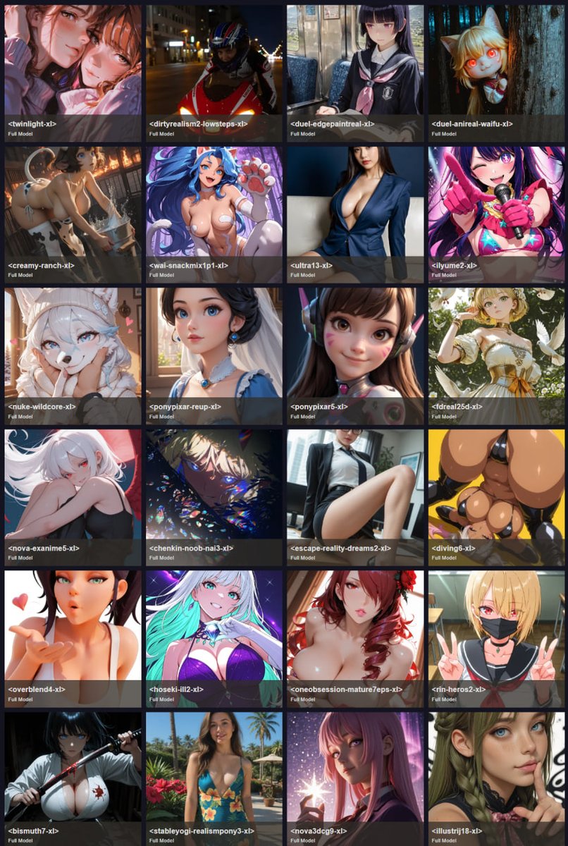 PirateDiffusion's tweet photo. New Illustrious and Pony models added! Note: Dirty realism 2 only needs 8 steps and 1 guidance to run, so quite fast. Try them all! Link in bio

#anime #animeai #illustrious #pony #furry #stablediffusion #sdxl https://t.co/WaNKhY9cpB