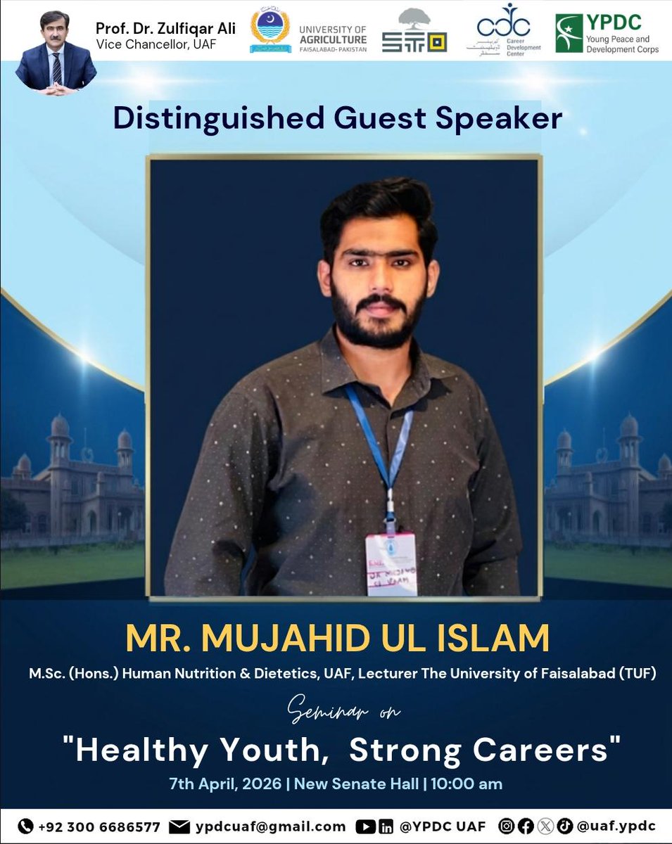 We are honored to introduce our Distinguished Guest Speaker, 
𝗠𝗿. 𝗠𝘂𝗷𝗮𝗵𝗶𝗱 𝗨𝗹 𝗜𝘀𝗹𝗮𝗺, for the upcoming seminar "𝗛𝗲𝗮𝗹𝘁𝗵𝘆 𝗬𝗼𝘂𝘁𝗵, 𝗦𝘁𝗿𝗼𝗻𝗴 𝗖𝗮𝗿𝗲𝗲𝗿𝘀: 𝗕𝘂𝗶𝗹𝗱𝗶𝗻𝗴 𝗪𝗲𝗹𝗹𝗯𝗲𝗶𝗻𝗴 𝗳𝗼𝗿 𝗙𝘂𝘁𝘂𝗿𝗲 𝗣𝗿𝗼𝗳𝗲𝘀𝘀𝗶𝗼𝗻𝗮𝗹𝘀."

#YPDCUAF