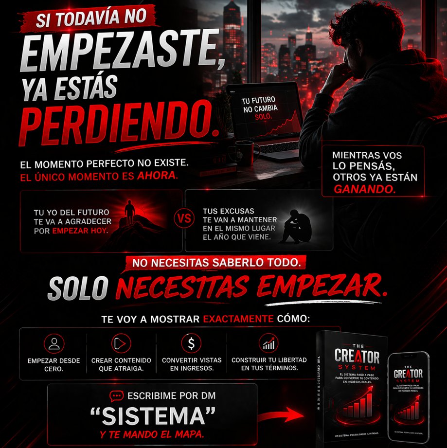 CreatorSystem_'s tweet photo. 🚨 Si todavía no empezaste, ya estás perdiendo tiempo y oportunidades.
Es un paso a paso pensado para quienes no tienen experiencia https://t.co/OOoQpFWnUL
