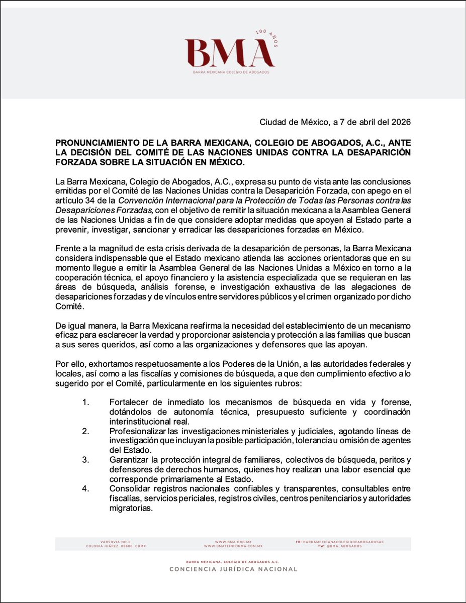 Barra Mexicana, Colegio de Abogados A.C. tweet media