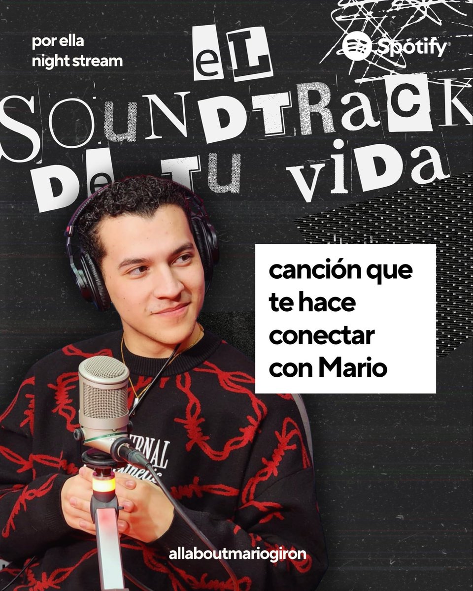 Hilo #9: EL SOUNDTRACK DE TU VIDA🎧✨

Comparte tu respuesta abajo junto con tu captura de “Por Ella” y el link de la canción💫

🎧 Playlist
open.spotify.com/playlist/75Pl6…

Hemos finalizado la dinámica, muchas gracias por participar!⭐️

#MarioGirón