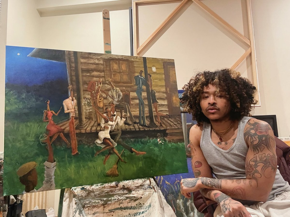 DaquaneCherry's tweet photo. New Art that i did all today:
“JUMPING THE BROOM”
Acrylic on 36x48 in Canvas https://t.co/LGiTOTJ3OV