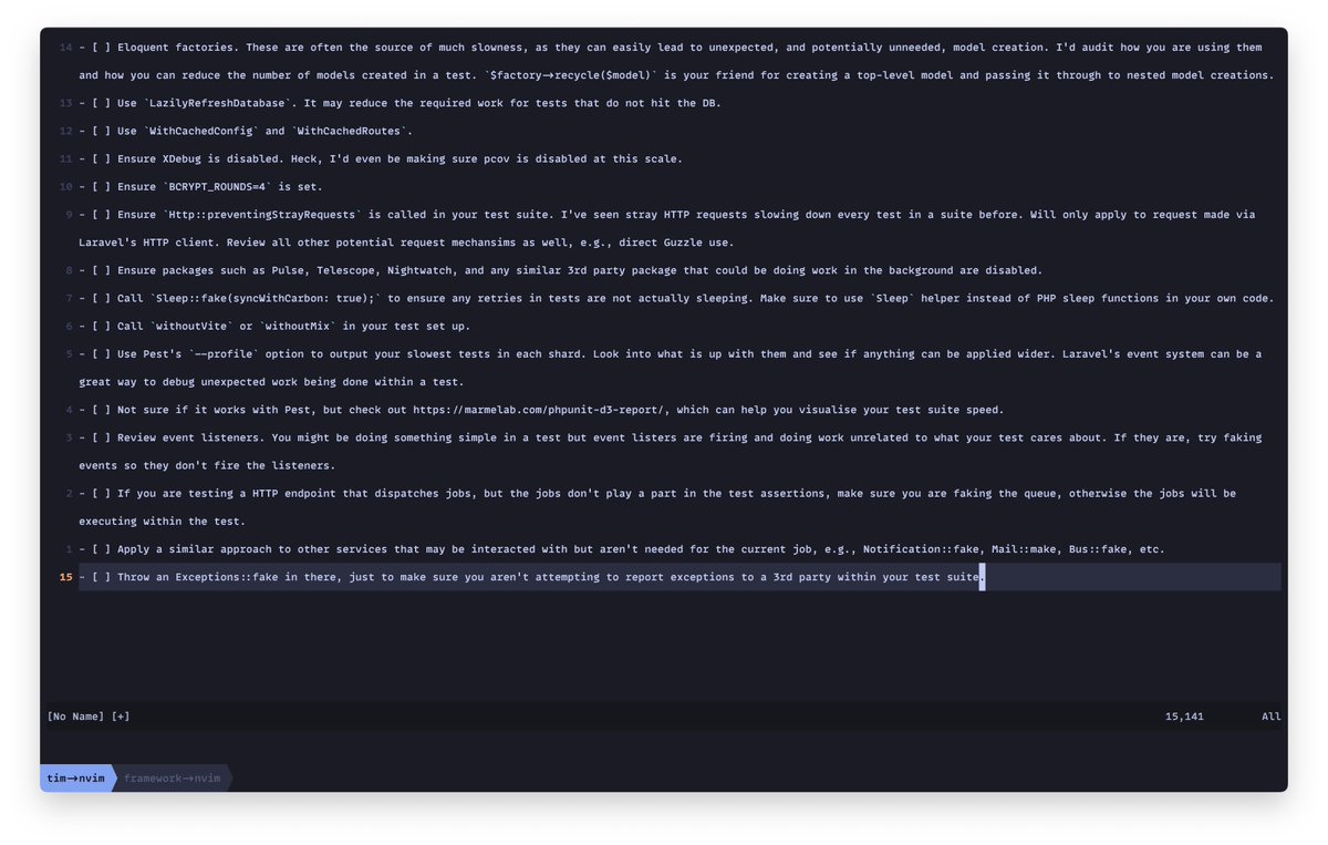 timacdonald87's tweet image. This is without knowing anything about your test suite or app, but a few thoughts off the top of my noggin.

Realistically, I don't think there will be a quick solve here. My guess is item one will be the place to dig but also requires the most work.