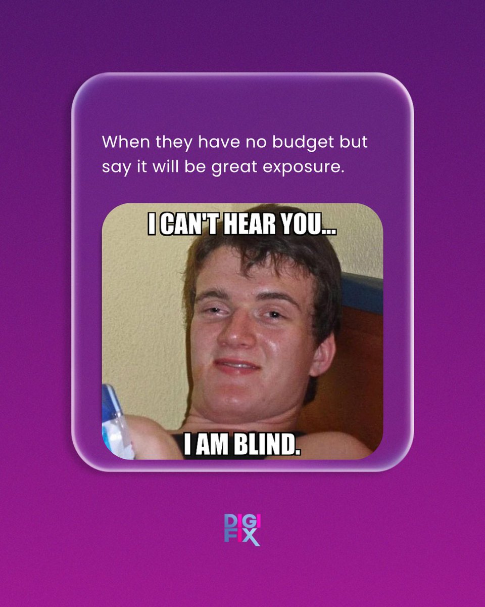 digifixaus's tweet image. Exposure doesn’t pay the bills. 💸😅

#freelancememes #designlife #clientstruggles #digitalmarketing #socialmediamarketing #marketingstrategy #contentmarketing #marketingagency #branding #marketingtips #onlinebusiness #contentcreation #creativeagency #marketingideas