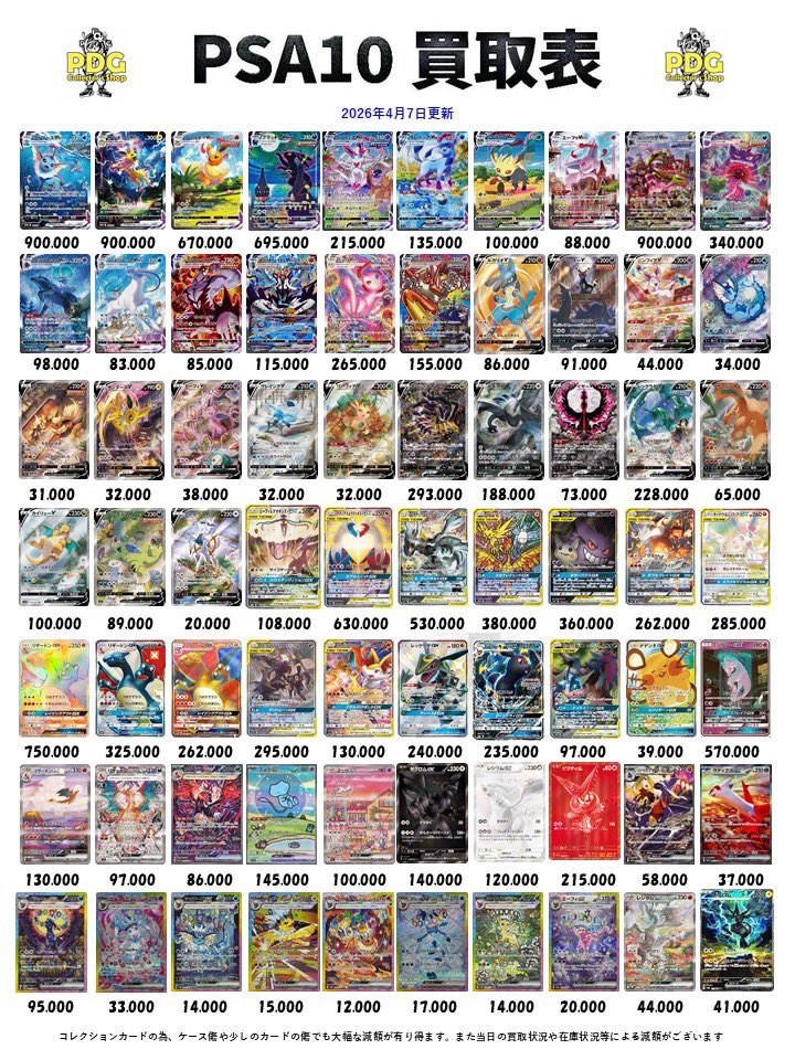 PDGcollectors's tweet image. 本日のポケモンカードPSA10買取表です‼
お待たせしました🙇‍♂️🙇‍♂️🙇‍♂️

今日もやっちゃうよぉぉぉ〜〜〜ん🌳
美男美女が査定しますぅ✌️

イイネと保存していつでもチェックしてね📷
#PSA10 #PSA #ポケカ #ポケモンカード