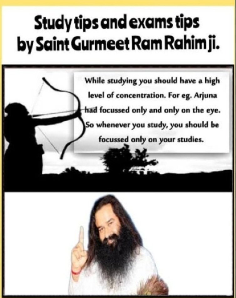 JyotiBa94188963's tweet photo. To achieve success in studies, Saint Gurmeet Ram Rahim Ji while giving #StudyTips says that if you want to remember any topic for a long time, then you should create an image of it in your mind, by doing this it gets fixed in your mind for a long time. https://t.co/9rgk2oAkSk