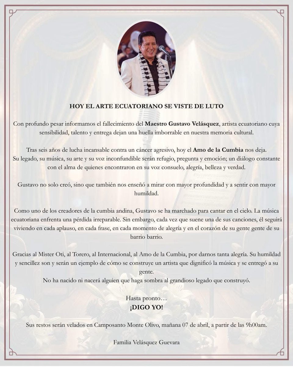 La familia de Guardia Oriental expresa su profundo sentimiento de pesar a la familia del Maestro Gustavo Velásquez, el amo de la cumbia, hincha de <a href="/Aucas45/">S. D. Aucas Oficial</a> y que con su voz colaboró en nuestros proyectos musicales dedicados al Ídolo Quiteño.

Hasta siempre querido Gustavo QEPD