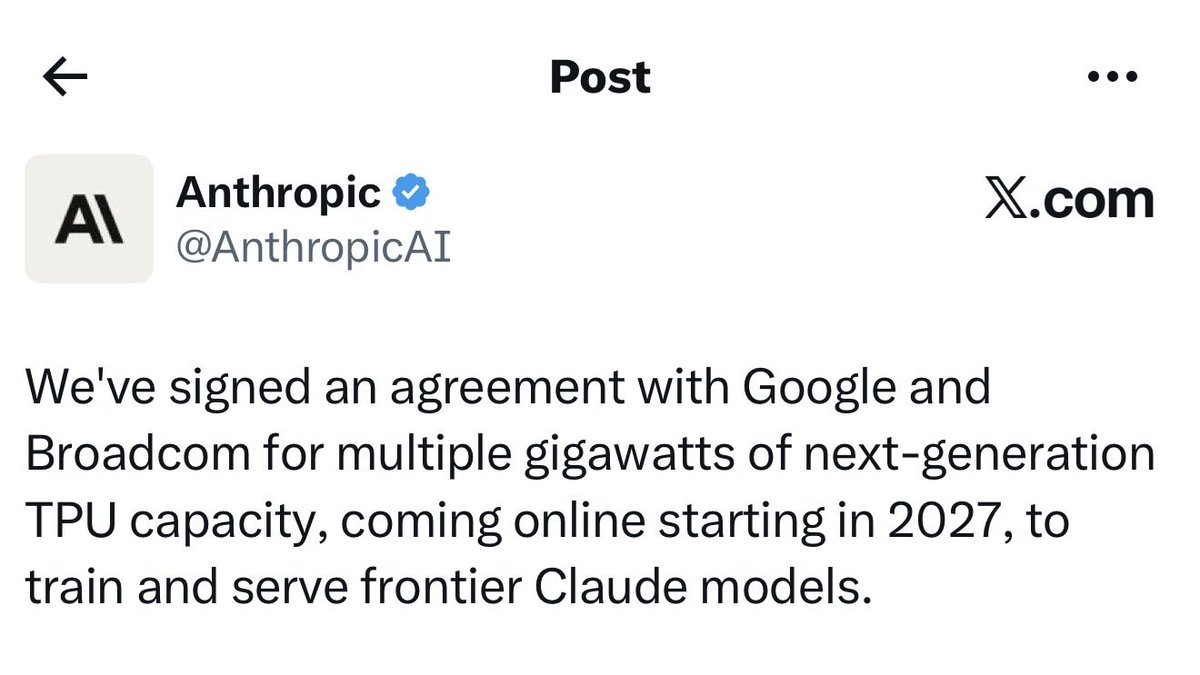 shanaka86's tweet photo. JUST IN: Broadcom just filed an 8-K that contains the most underpriced sentence in semiconductor history.

The filing confirms Anthropic Claude will access approximately 3.5 gigawatts of next-generation TPU capacity through Broadcom starting in 2027. That alone is not the story. The story is what Mizuho's math implies when you run it forward against the numbers Broadcom's own CEO put on the record.

Hock Tan guided to "significantly above $100 billion" in AI chip revenue for fiscal 2027. Mizuho estimates Broadcom will generate $42 billion from Anthropic alone in 2027. That is roughly 40 percent of Broadcom's entire AI revenue target from a single customer. A company that did not exist four years ago. A company the President of the United States ordered every federal agency to stop doing business with on February 27, 2026. A company the Secretary of War designated a supply-chain risk to national security.

Now read the 8-K language that Broadcom's lawyers required them to file with the SEC: "The consumption of such expanded AI compute capacity by Anthropic is dependent on Anthropic's continued commercial success."

Broadcom just told the Securities and Exchange Commission that roughly 40 percent of its 2027 AI revenue guidance is contingent on the commercial trajectory of a company that is simultaneously the fastest-growing enterprise software business in recorded history and the target of an active federal government campaign to cut it off from defense and intelligence customers.

Broadcom's trailing twelve-month revenue is $63.88 billion. If the Mizuho estimate holds, Anthropic alone would represent approximately two-thirds of Broadcom's current total annual revenue by 2027. For a $1.49 trillion company, that is customer concentration at a scale that no semiconductor analyst has properly stress-tested against the political risk vector. Every AVGO holder is, whether they know it or not, running a leveraged long position on Dario Amodei's refusal to let Claude target civilians with autonomous weapons. The Pentagon's designation of Anthropic as a national security threat is, by the plain language of a regulatory filing, a direct threat to Broadcom's $100 billion AI revenue target.

And here is the inversion that should stop every allocator mid-scroll …. Anthropic's run-rate revenue just passed $30 billion. Its projected Broadcom spend in 2027 is $42 billion. The company is on track to spend more on chips from a single supplier than it earns in total revenue. Either the revenue trajectory continues its 10x annual compounding and the math works, or it does not and Dario Amodei's own words apply: "There is no hedge on Earth that could stop me from going bankrupt."

The falsification trigger is precise. If Anthropic's revenue growth decelerates to even 5x instead of 10x, the Broadcom capacity clause unwinds, the $100 billion AI revenue target reprices, and approximately $200 billion to $400 billion of AVGO market capitalization is exposed to a re-rating that has nothing to do with Broadcom's technology and everything to do with whether a single customer can sustain the most aggressive growth curve in enterprise history while being actively attacked by the government whose infrastructure it is building.

The deepest irony is that Anthropic specified that the vast majority of this new compute will be sited in the United States. The company the Pentagon calls a national security risk is building more American AI infrastructure than the Pentagon can conceive of. The company Trump ordered blacklisted is Broadcom's largest growth driver. The company that refused to build autonomous weapons is the reason Broadcom can guide to $100 billion.

One regulatory filing. One conditional clause. One customer. Forty percent of everything.

https://t.co/AEv8EMPdsZ