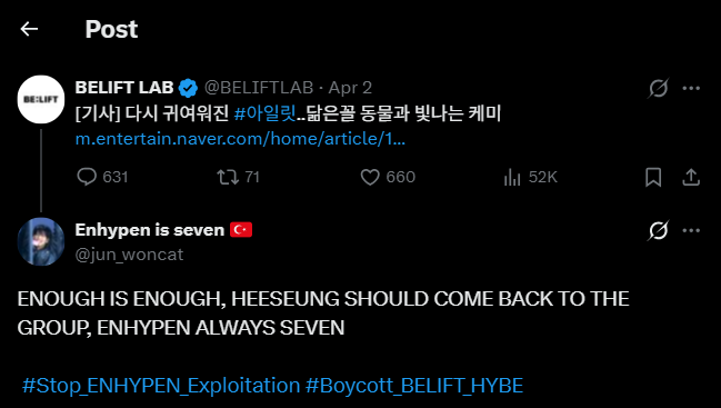 Engenes, can we please step in and help report spam under posts about ILLIT's comeback? it's so disrespectful when the groups have always had a good relationship and GLLITs literally helped us with music show wins and MAMA voting.