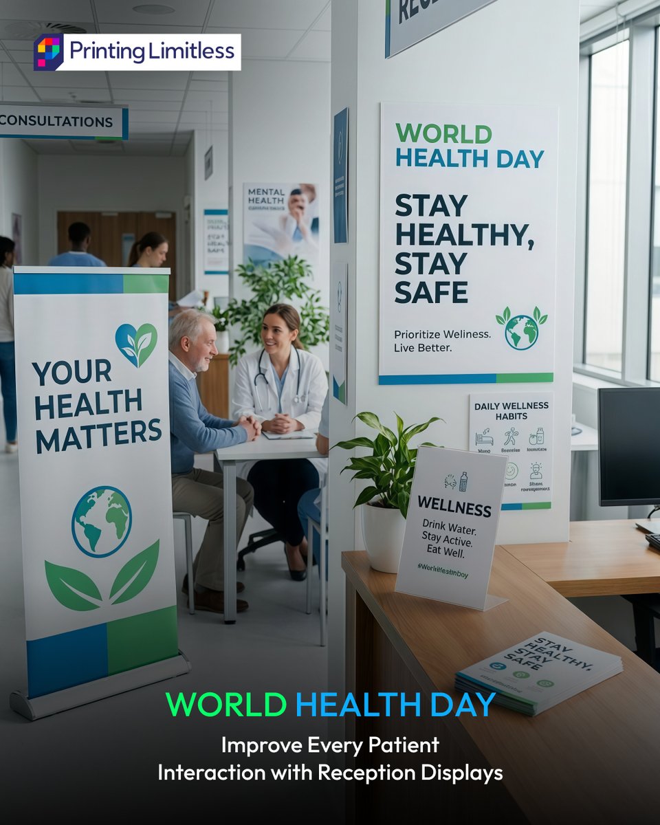 PrintingLimit_'s tweet image. World Health Day🌍
Upgrade patient experience with smart reception displays &amp;amp; wellness banners.

#worldhealthday #signagesolutions #printmaker #printinglimitless