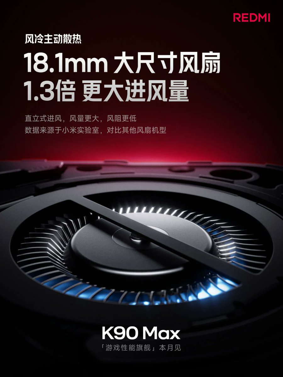 globe_the_03's tweet photo. Redmi K90 Max is mahine China launch.
- Built-in active cooling fan
(18.1mm, 1.3x better airflow)
- Dimensity 9500 chipset
- 165Hz display
K-series ka sabse powerful phone banne wala hai, gaming ke liye cooling game next level.
#RedmiK90Max
#RedmiChina
#Redmi https://t.co/LxzNywC9Xg