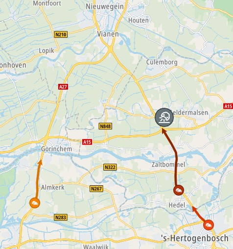 Ongeluk met 3 auto's op A2 bij knp. Deil