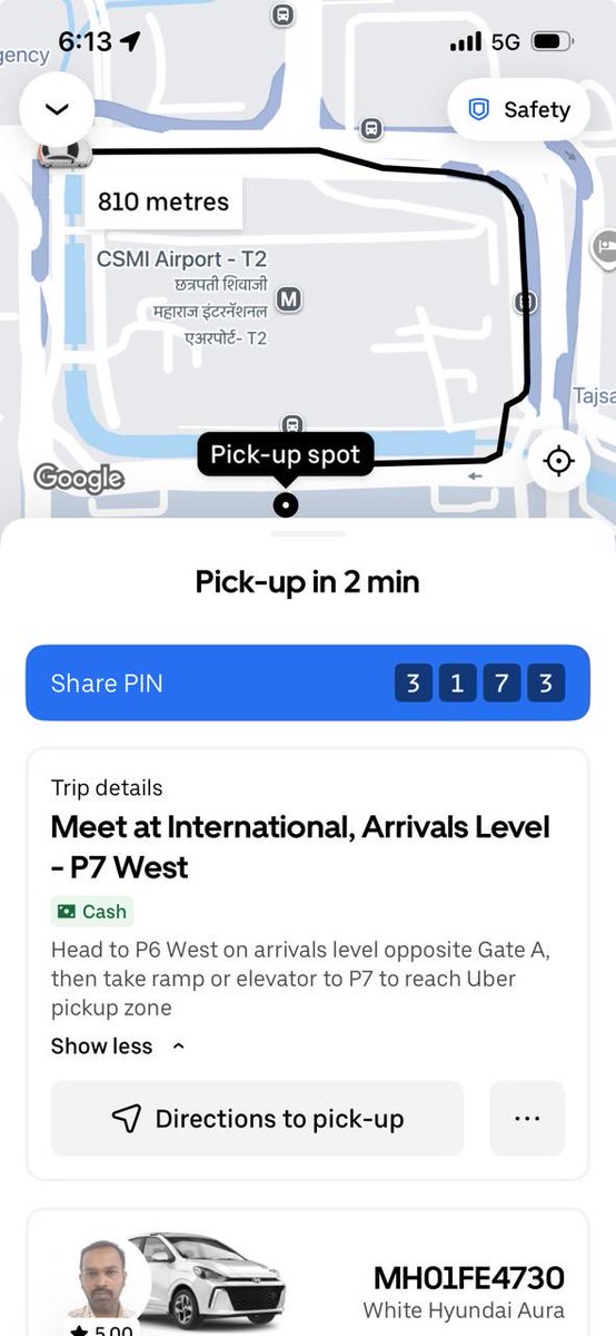 A180671's tweet photo. #uber @Uber_Support 
@Uber 
Yesterday I booked a cab at Mumbai Terminal 2. After 3-4 mnts , driver called me and asked to come to outside terminal near Bus stop , as if come inside 250 parking charges will have to be paid by me, which is never a case and heard 1st time. https://t.co/7SY7c7hm7X