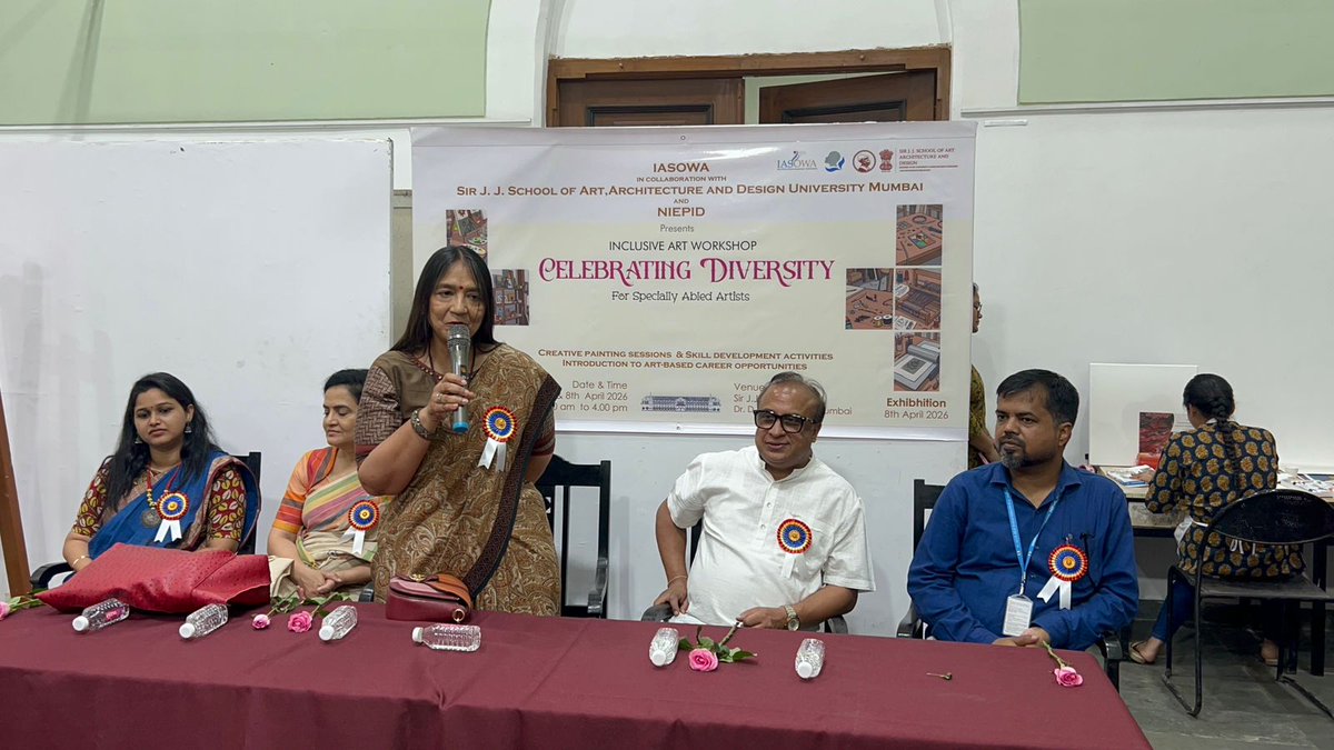NIEPID's tweet photo. Inclusive Art Workshop: Celebrating Diversity 🎨
Sir J.J. School of Art, Mumbai in collaboration with #NIEPID &amp; #IASOWA is hosting a 3-day workshop (6–8 April 26) bringing together talented Divyang artists from Mumbai &amp; nearby regions.
#DivyangArtists #ArtForInclusion https://t.co/XSeP4s9aaG