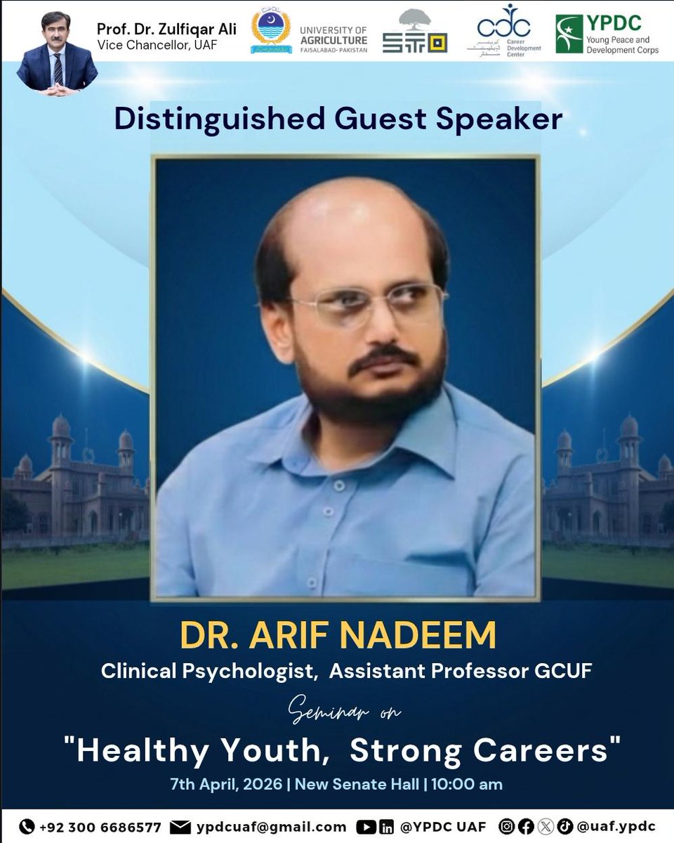 We are honored to introduce our Distinguished Guest Speaker, 
𝗗𝗿. 𝗔𝗿𝗶𝗳 𝗡𝗮𝗱𝗲𝗲𝗺, for the upcoming seminar "𝗛𝗲𝗮𝗹𝘁𝗵𝘆 𝗬𝗼𝘂𝘁𝗵, 𝗦𝘁𝗿𝗼𝗻𝗴 𝗖𝗮𝗿𝗲𝗲𝗿𝘀: 𝗕𝘂𝗶𝗹𝗱𝗶𝗻𝗴 𝗪𝗲𝗹𝗹𝗯𝗲𝗶𝗻𝗴 𝗳𝗼𝗿 𝗙𝘂𝘁𝘂𝗿𝗲 𝗣𝗿𝗼𝗳𝗲𝘀𝘀𝗶𝗼𝗻𝗮𝗹𝘀."

#YPDCUAF