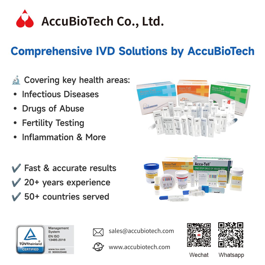 accubiotech's tweet photo. Timely diagnostics are key to better health outcomes. At AccuBioTech, we provide reliable rapid tests for early detection and disease monitoring. 💉🔬

Let’s improve global healthcare together. 🤝 #WorldHealthDay #Diagnostics #GlobalHealth #IVD https://t.co/lDJ1xhW6fM