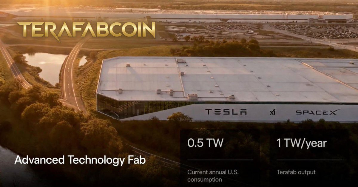 TERAFABcoin's tweet photo. AI5
Next-generation TeraFab silicon powering:
✅ Full Self-Driving (FSD)
✅ Tesla Optimus fleet
The golden age of autonomy and humanoid robots just got its new brain.
Join us on our journey. 🚀
https://t.co/e1h4tz2uYo
#Terafab #Tesla #SpaceX #xAI https://t.co/ivCh9SiHBj
