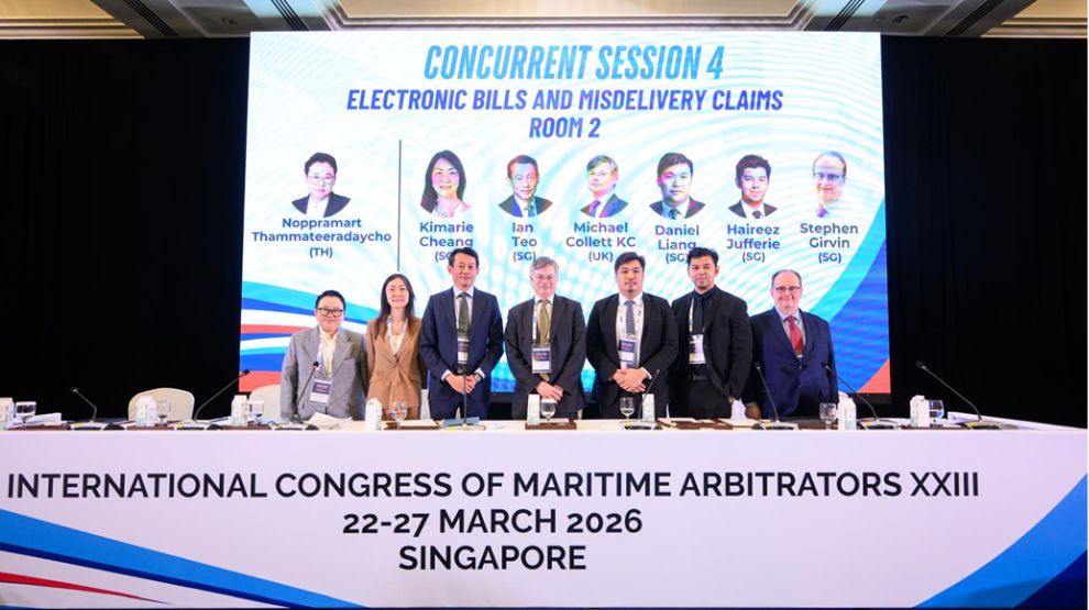 NUSCML's tweet photo. CML Director and MPA Professor of Law Stephen Girvin delivered a presentation titled, ‘Implied Indemnities in charterparties: certainty at last?’ on 24 March 2026 at the International Congress of Maritime Arbitrators (ICMA) XXIII Singapore Conference. https://t.co/narYN482so