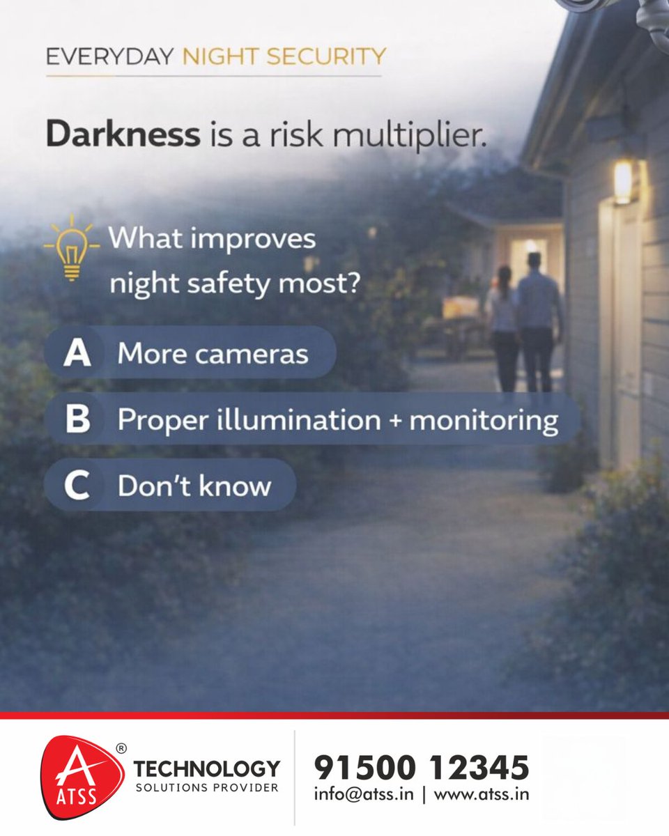 InfoATSS's tweet image. Nighttime Security Awareness :
Darkness is a risk multiplier. 🌑 Don't just add more cameras; invest in proper illumination and active monitoring to stay truly safe.
91500 12345[atss.in/cctv-camera/](… #officesecurity #advancedmonitoring #cctvsurveillance #nightvisioncamera