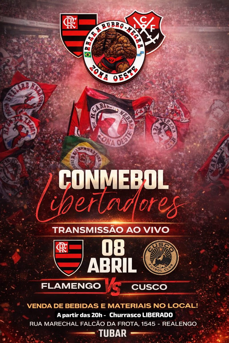 DIA 8 É TUDO PELO TUBAR, VAMOS VERMELHAR REALENGO!✊🏾
E você simpatizante, casaca vermelha é nosso convidado! ❤️🖤
Teremos venda de matérias e cadastro de sócio no local, com churrasco LIBERADO!!⚠️