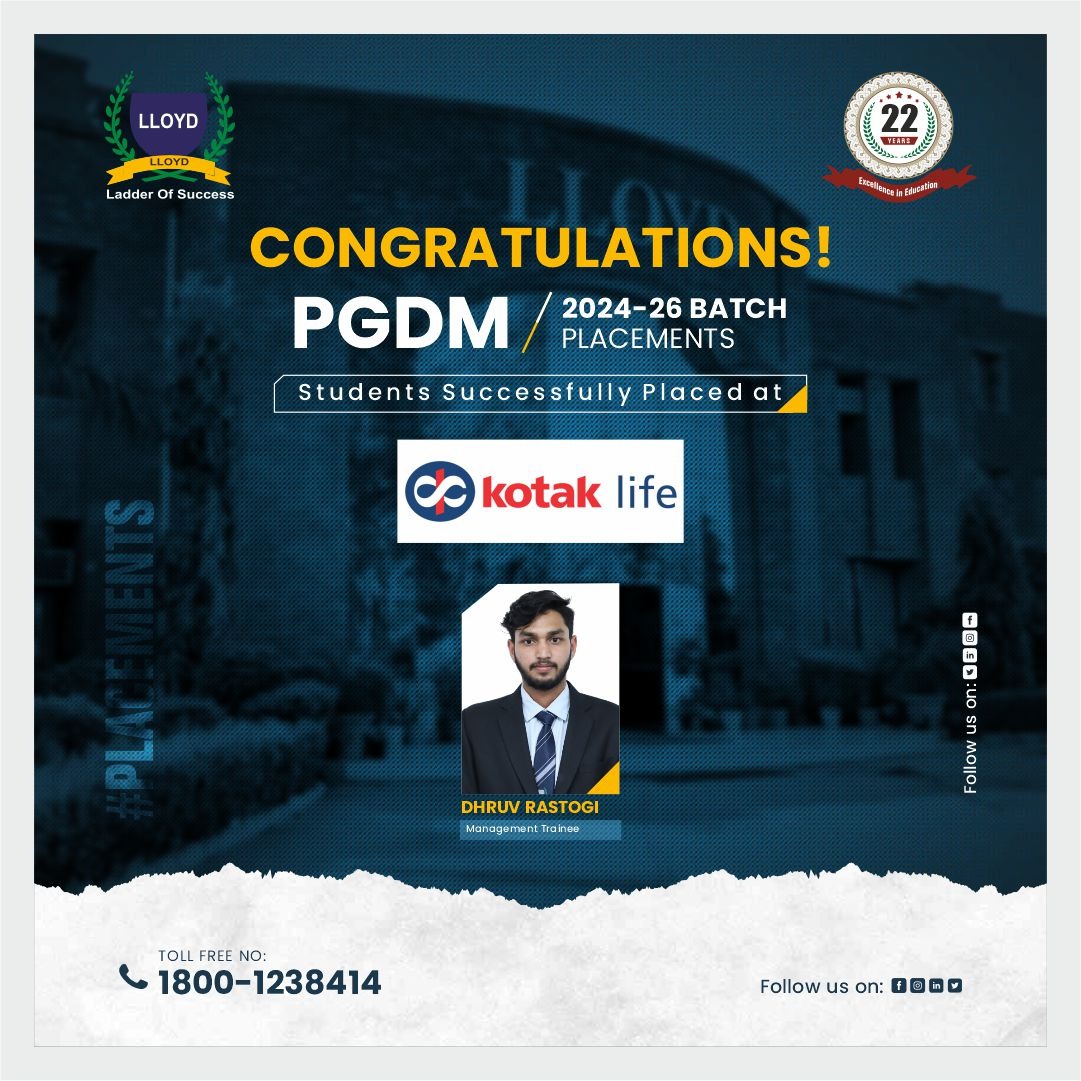 lloydlbspgdm's tweet image. We are proud to celebrate the success of our PGDM 2024–26 batch! 

Congratulations to 𝐃𝐡𝐫𝐮𝐯 𝐑𝐚𝐬𝐭𝐨𝐠𝐢 on securing a placement with 𝐊𝐨𝐭𝐚𝐤 𝐋𝐢𝐟𝐞 𝐈𝐧𝐬𝐮𝐫𝐚𝐧𝐜𝐞 as a Management Trainee.

#LloydGroup #PGDMPlacements #StudentSuccess #CampusPlacements #Delhi