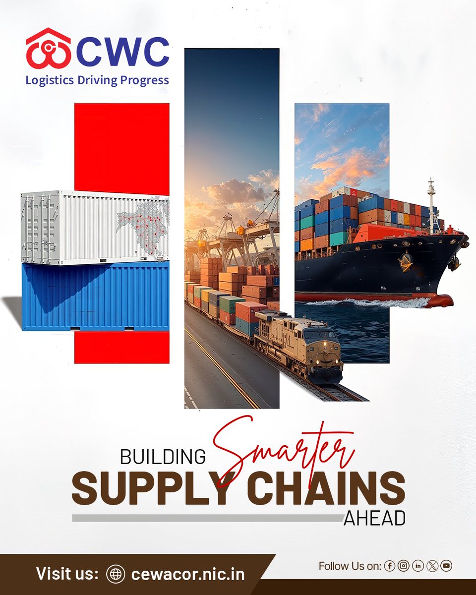 cwc_warehouse's tweet photo. Building smarter supply chains for a stronger tomorrow. 
Driving efficiency, connectivity, and growth with CWC.

Learn more: https://t.co/0F8yVqmBzp

@JoshiPralhad @PralhadJoshiOfc @fooddeptgoi @blvermaup @Nimu_Bambhaniya @MDCWC @Directorprscwc @Director_FinCWC @Director_MCP

#CWC #Logistics #SupplyChain #IndiaLogistics