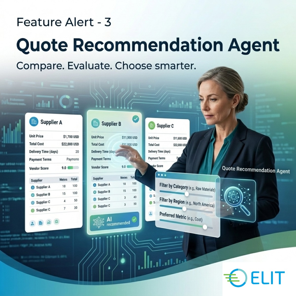 Elit_ProcurePay's tweet photo. Too many quotes. Too little clarity.

Comparing suppliers across price, terms, and delivery often slows decisions.

https://t.co/J5z0WPAUPp

#Procurement #Sourcing #AI #SupplyChain #DigitalTransformation https://t.co/uU5J6rel76
