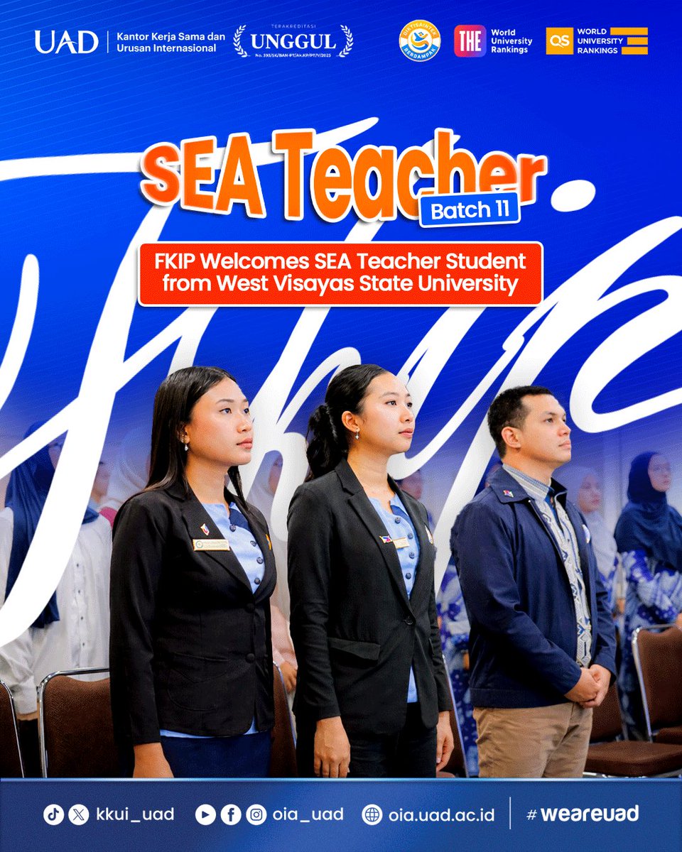 kkui_uad's tweet photo. UAD kembali menyambut mahasiswa internasional dalam program SEA Teacher Batch 11 🇵🇭✨
Dua mahasiswa dari West Visayas State University akan menjalani praktik mengajar di sekolah mitra selama 4 minggu.

#SEATeacher #UAD #GlobalEngagement https://t.co/YUWgRuyQCn