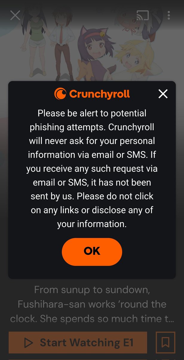 🚨Crunchyroll Issues Phishing Warning Crunchyroll confirms it will never ...
