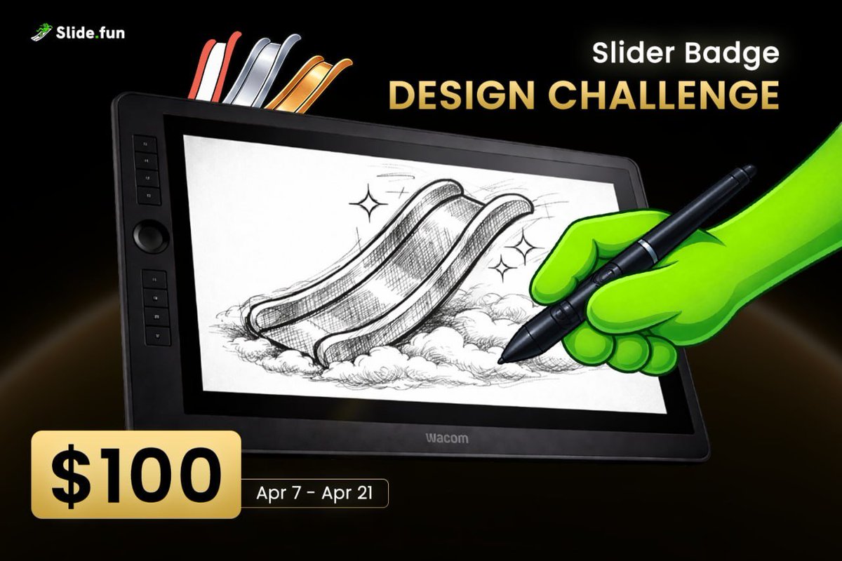SlideFunBot's tweet image. ⚡️ Slider Badge Design Challenge

Show us your creativity and design your own Slider Badge 🎨

📝 How to join:
1️⃣ Follow @SlideFunBot
2️⃣ Design your Slider Badge Lv.3 in your own style and post it on X
3️⃣ Submit your entry via form: forms.gle/o4cr3yWaJjSbnp…

🎁 Rewards:
💰 $100