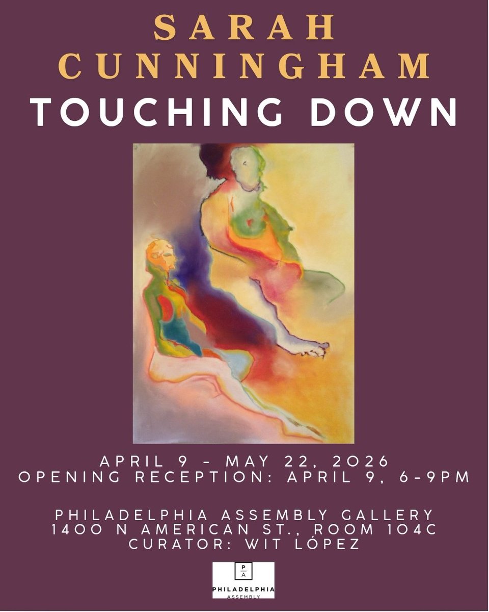 PhilaAssembly's tweet photo. Touching Down
A solo exhibition featuring works by Sarah Cunningham 
April 9 - May 22, 2026
Opening reception: Thursday, April 9th, 6-9PM
Add'l 2nd Thursday Reception: Thursday, May 14th, 6-9PM
Philadelphia Assembly Gallery

Refreshments will be served. We hope to see you there! https://t.co/KDwux2nz76